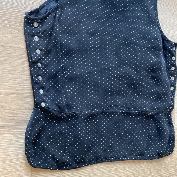 Laura Ashley Silk Polka Dot Tank Top Button Detail Black White Blouse Size 8 - Picture 3 of 7
